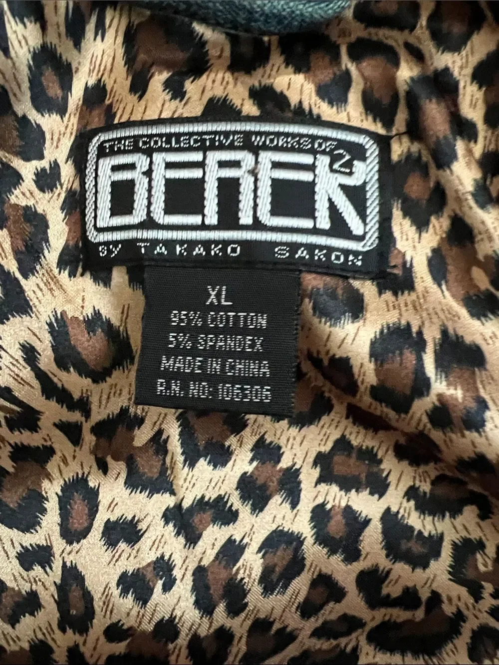 Like New! BERER Rhinestone Flower Button Denim Jacket Animal Print Lining in XL